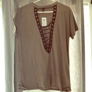 Lace up olive shirt
